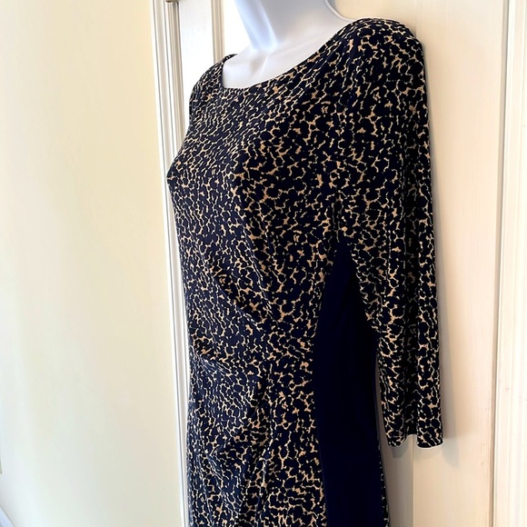 Ralph Lauren Print Runched Sheath Dress 12 P Navy Blue Leopard Classic Preppy - Picture 3 of 17
